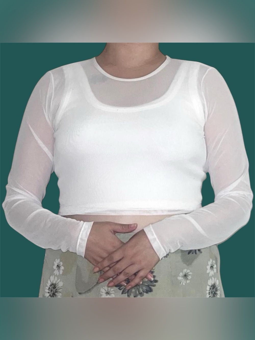 White mesh long sleeve top. By avidlove.
